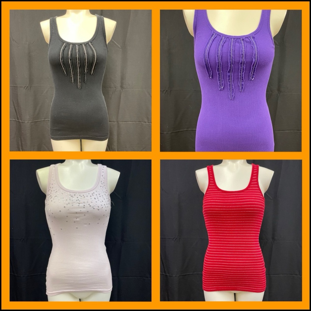 Lot of 4 Old Navy tank tops size XS - red / pink / black / purple